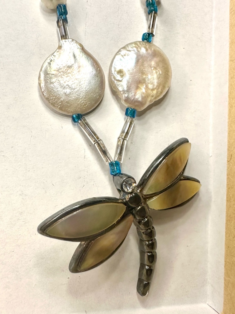 Set - Dragonfly Pendant Necklace & Earrings with Coin Pearls